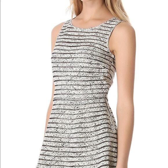 Parker Mesh Panel Gridded Silk Lined‎ Fit & Flare Sleeveless Dress M - Picture 1 of 16